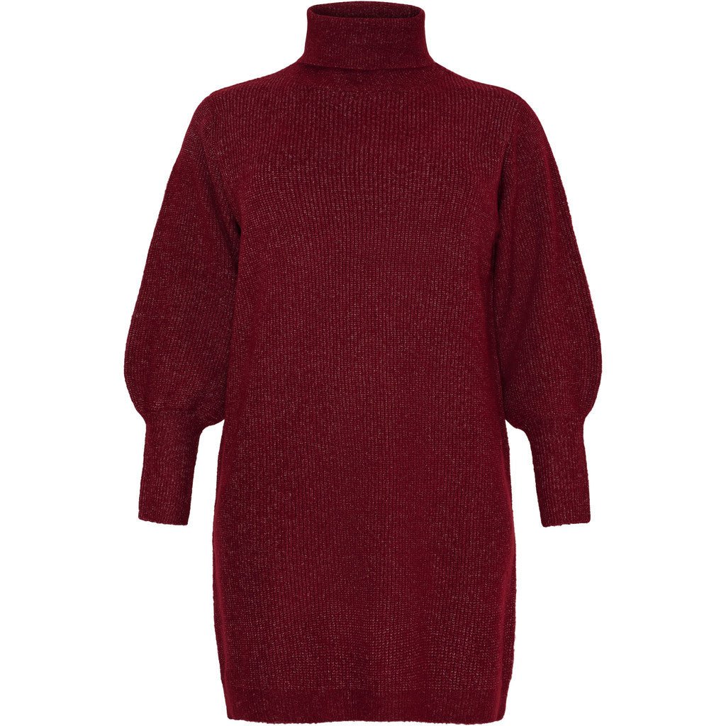 Knitted Dress LS Ballon and rollneck Syrah red - Evolve Fashion