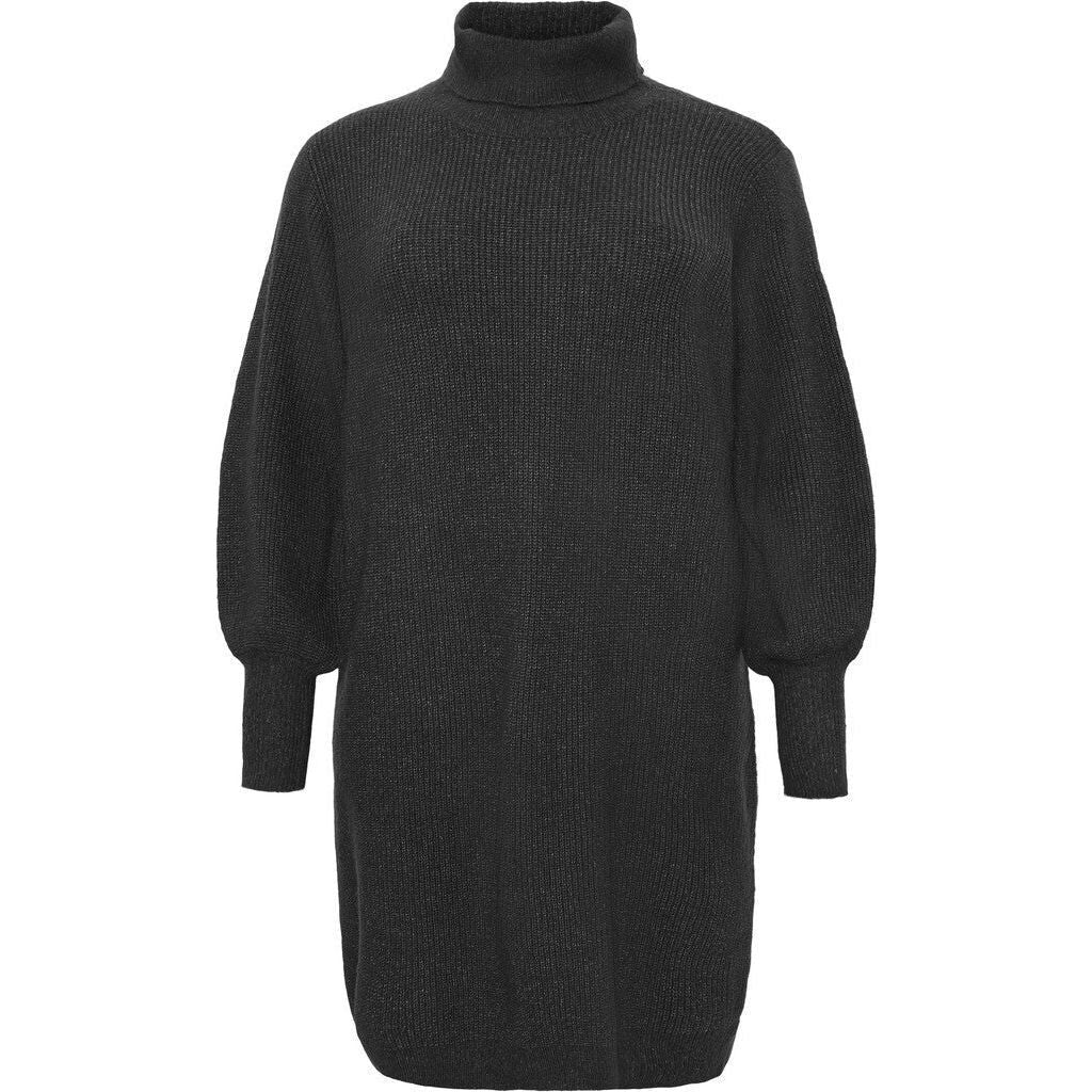 Knitted Dress w rollneck and LS Balloon Black - Evolve Fashion