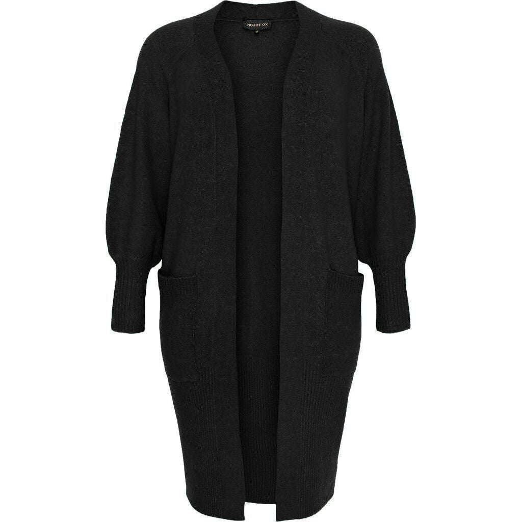 Long Cardigan w. balloon sleeves Black - Evolve Fashion