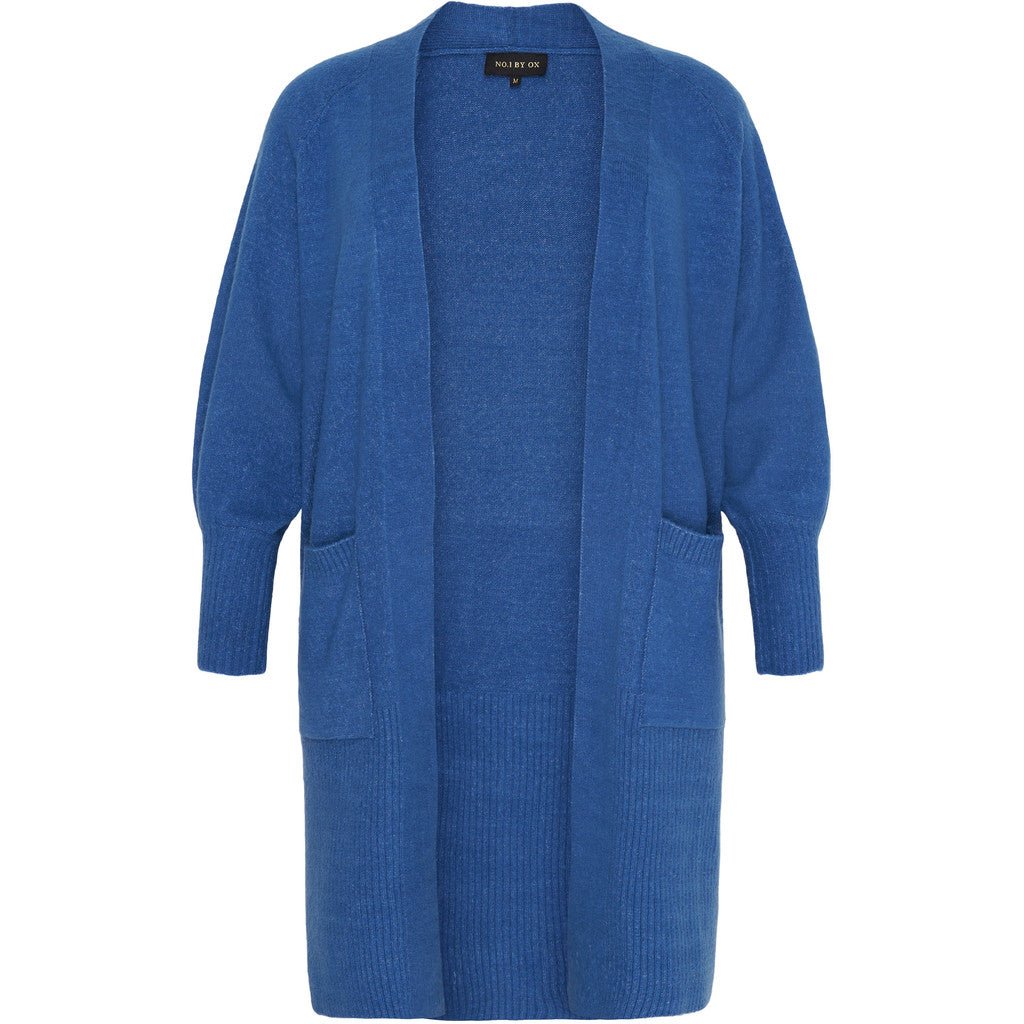 Long Cardigan w. balloon sleeves Cobalt melange - Evolve Fashion
