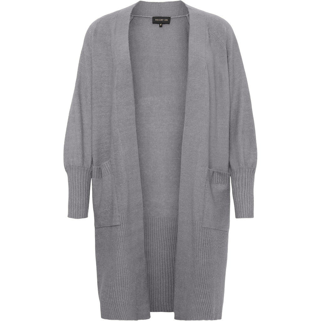 Long Cardigan w. balloon sleeves dark grey - Evolve Fashion