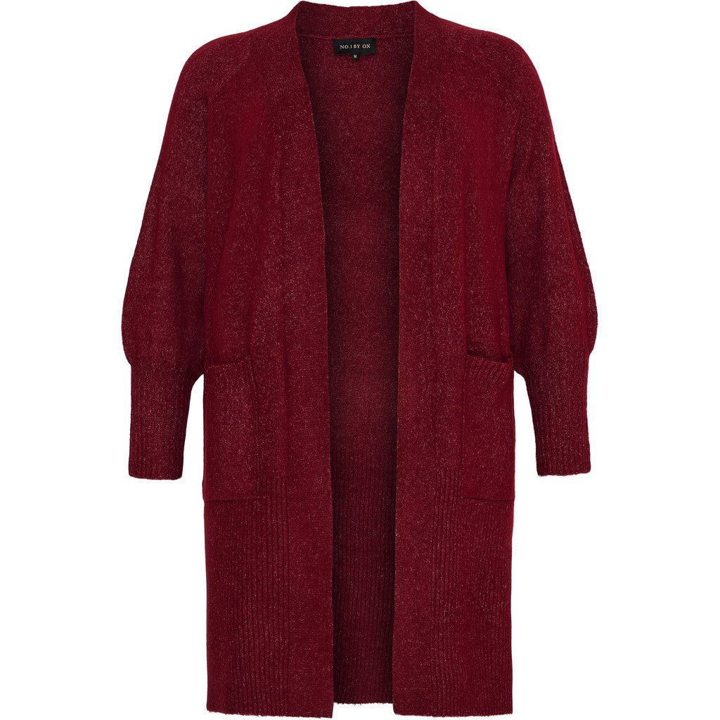Long Cardigan w. balloon sleeves Syrah Red - Evolve Fashion