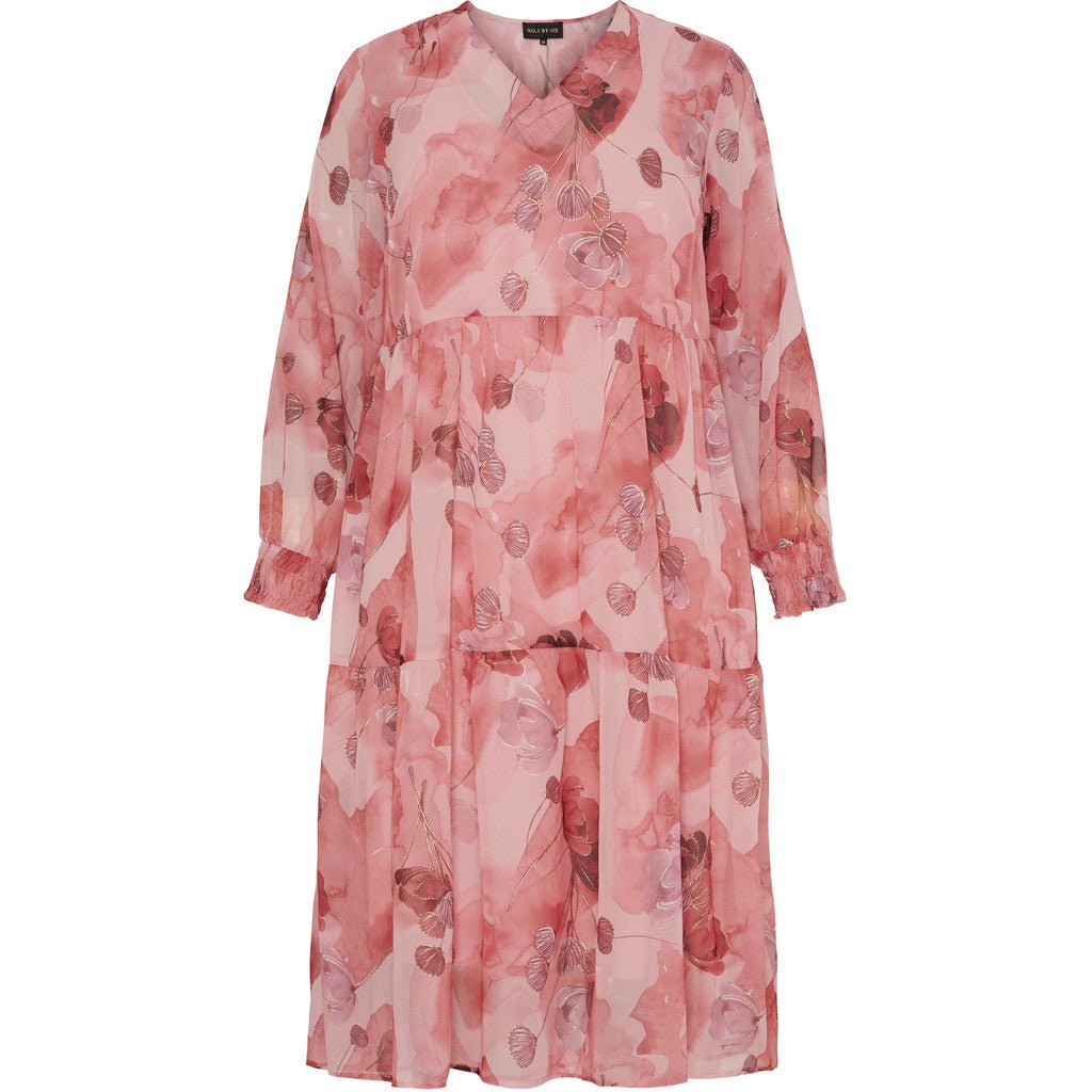 Long flair Dress w V neck and LS - Evolve Fashion