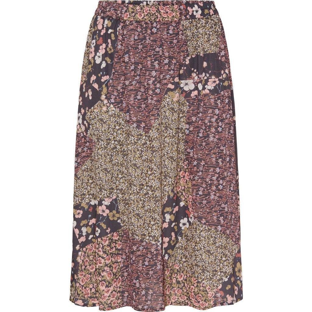 Long loose skirt Mokka brown w flowers - Evolve Fashion