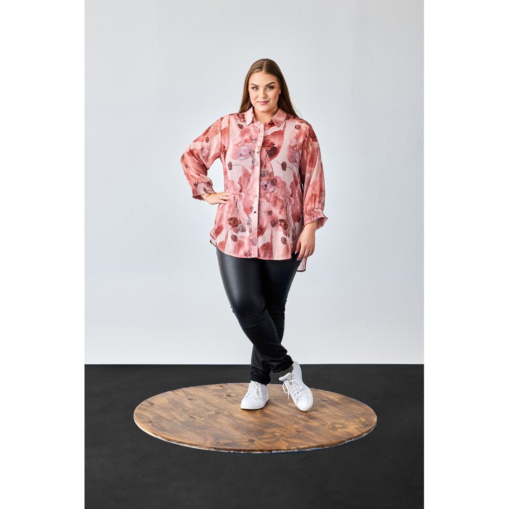Long Shirt 1/2 sleeves Pink w gold foil - Evolve Fashion