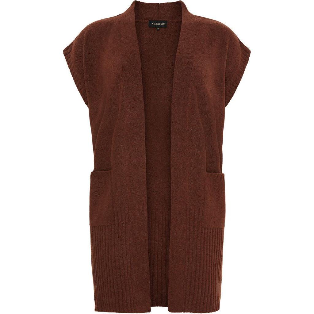 Long Sleeveless waistcoat Mocca Brown - Evolve Fashion