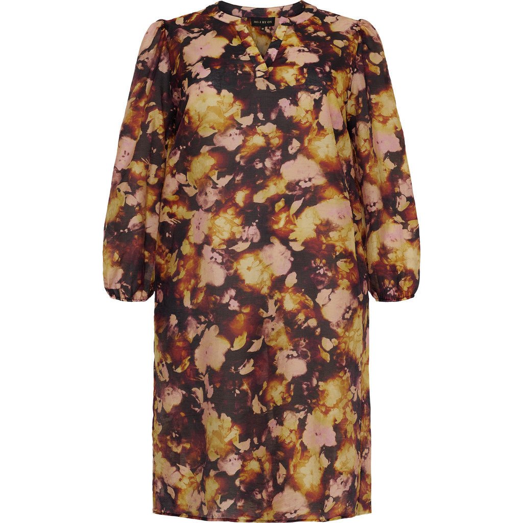 Long Tunic Dress LS black w flowers - Evolve Fashion