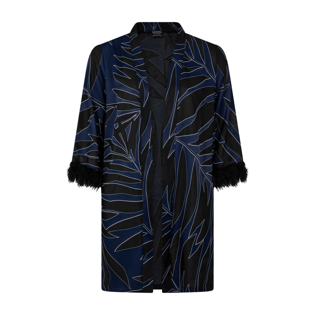 Longblouse Feathers print navy - Evolve Fashion