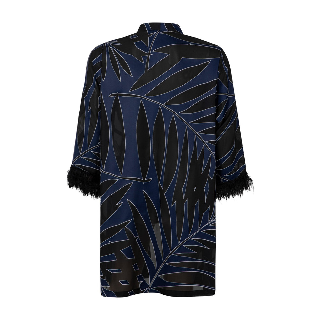 Longblouse Feathers print navy - Evolve Fashion