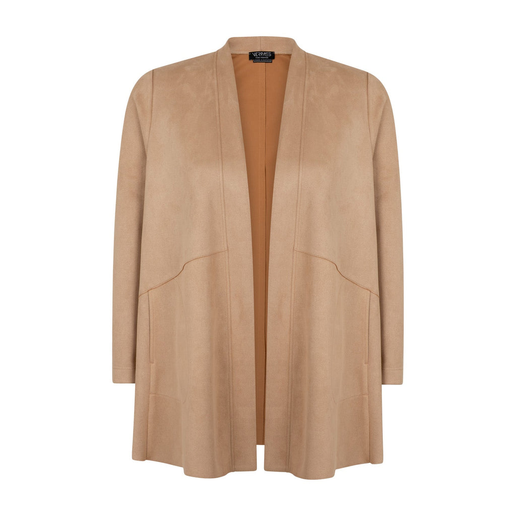 Longjacket daim feel camel - Evolve Fashion
