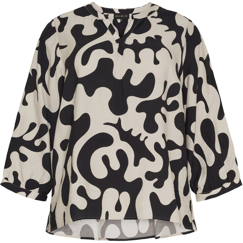 Loose blouse V neck sand w black - Evolve Fashion