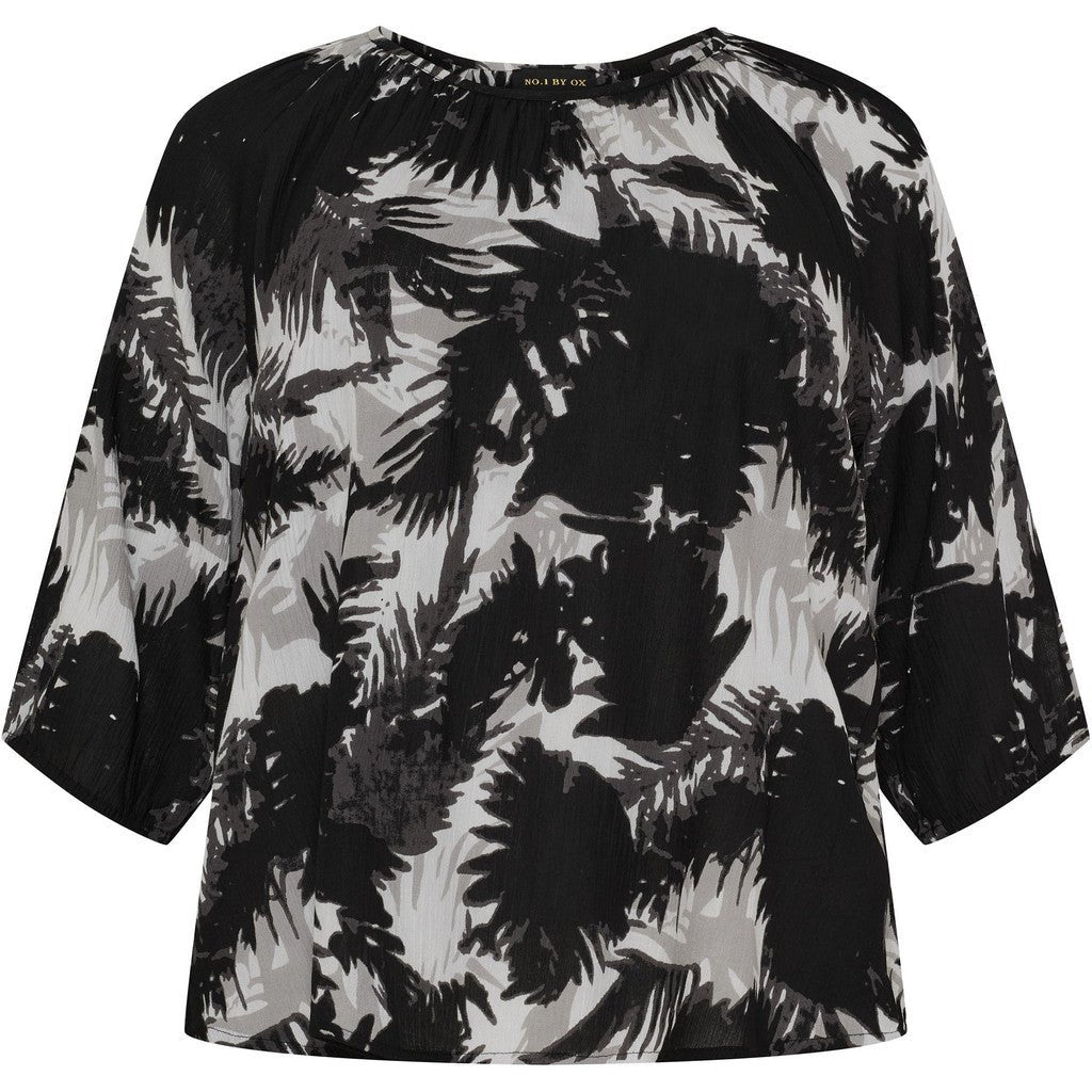 Loose blouse wrinkles black/grey flowers - Evolve Fashion