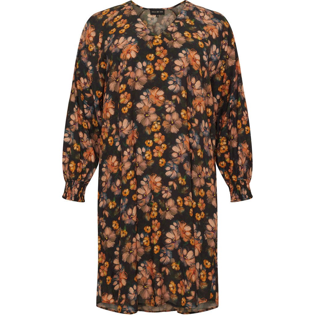 Loose raglan V neck Dress w LS and smock cuffs T - Evolve Fashion