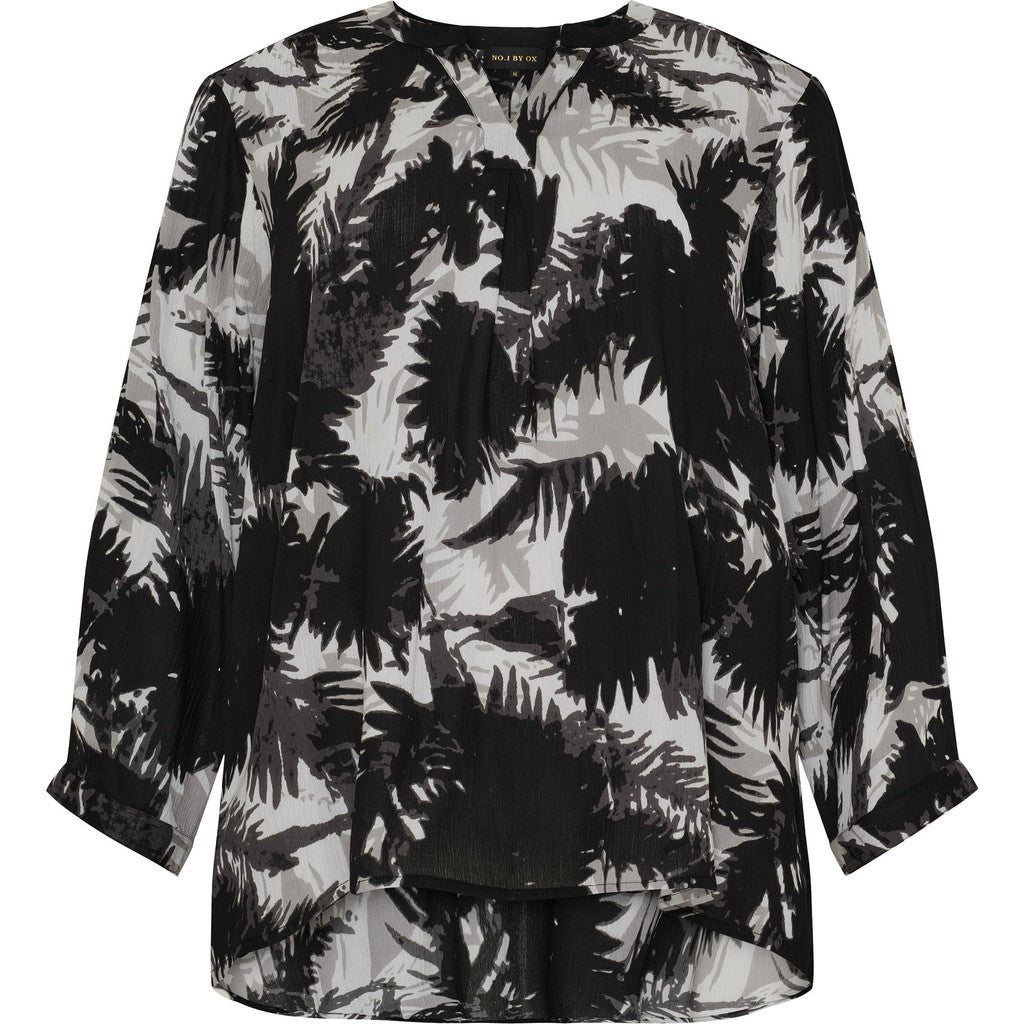 Loose V neck blouse black/grey flowers - Evolve Fashion