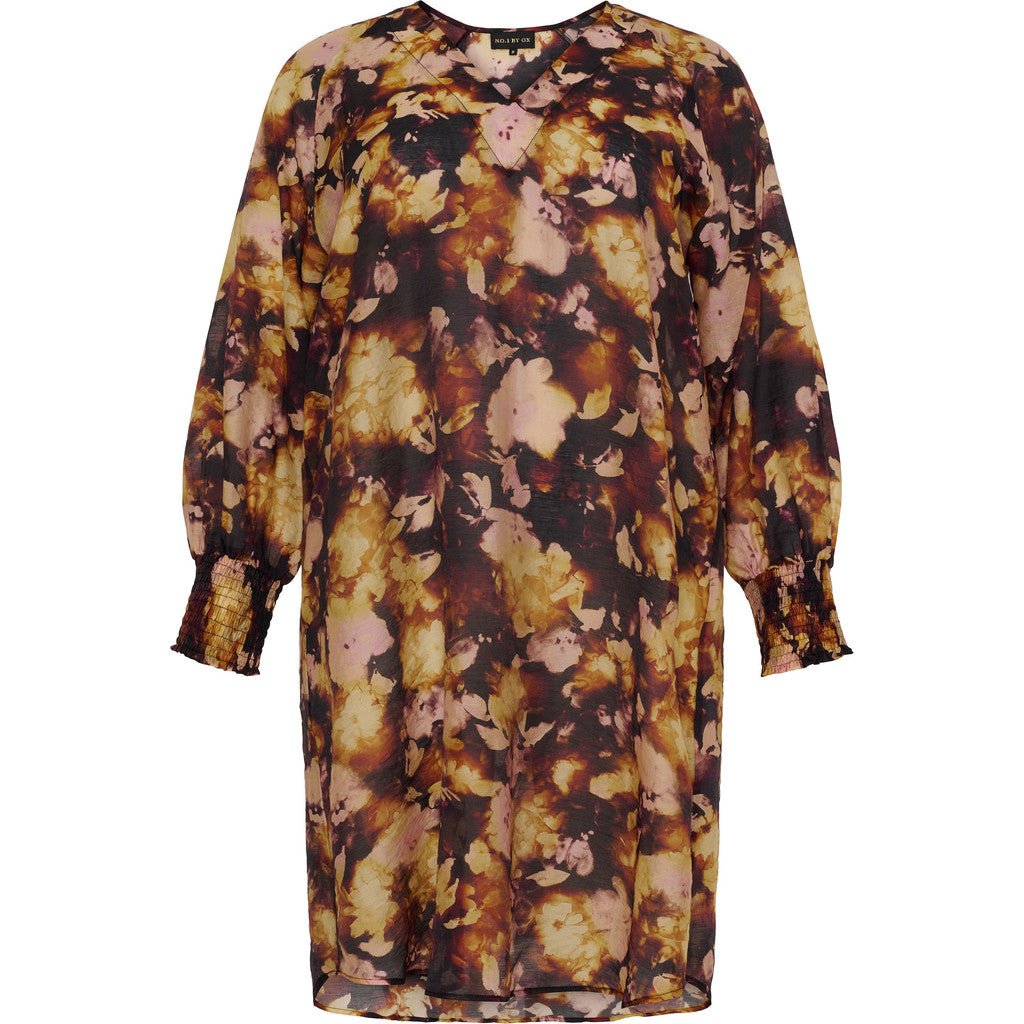 Loose V - neck dress black w cream Rose flowers - Evolve Fashion