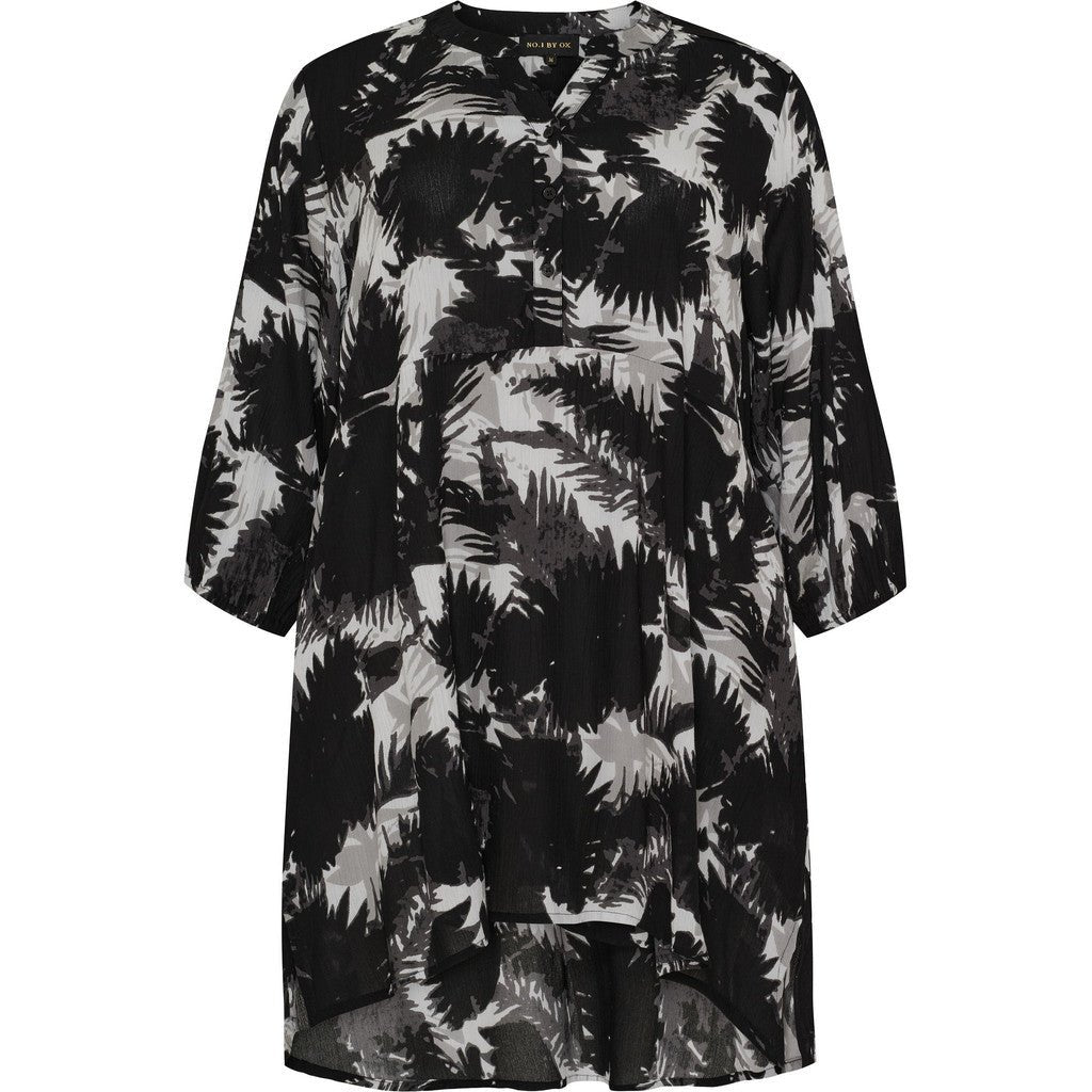 Loose V neck dress black/grey flowers - Evolve Fashion