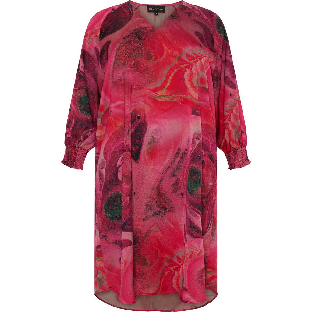 Loose V neck Dress w 3/4 sl Pink w red - Evolve Fashion