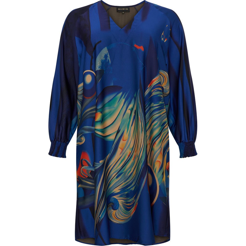 Loose V neck Dress w LS Dark cobalt - Evolve Fashion
