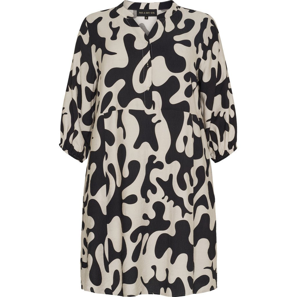 Loose V neck Tunic dress sand w black - Evolve Fashion