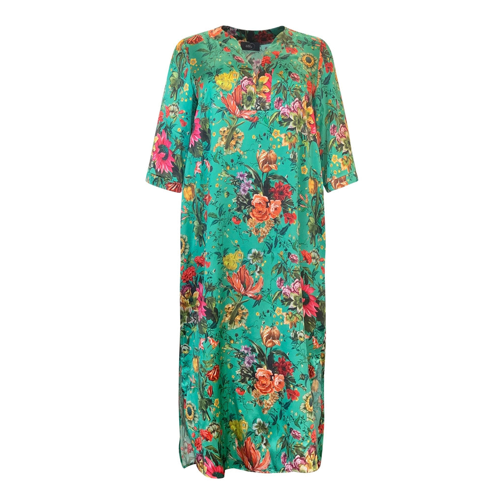 Maxi dress SILK LAURA deep green print - Evolve Fashion