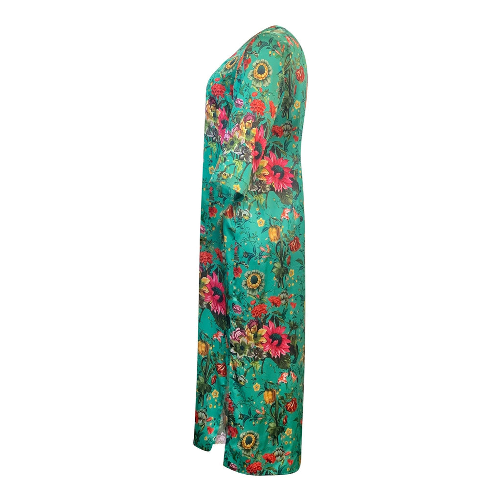 Maxi dress SILK LAURA deep green print - Evolve Fashion