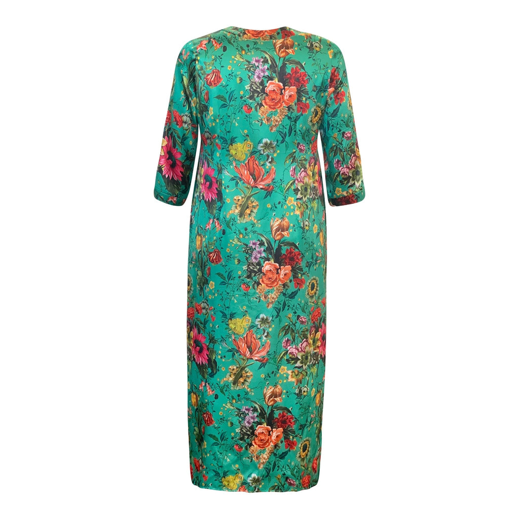 Maxi dress SILK LAURA deep green print - Evolve Fashion