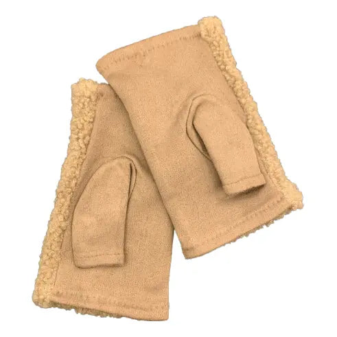 Gloves fingerless teddy camel ecru taupe