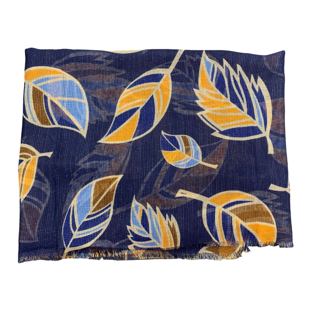 Shawl lurex leaves navy - Evolve Fashion
