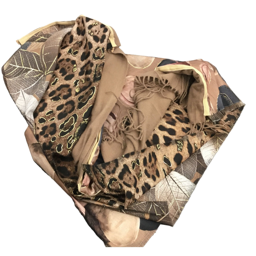 Shawl square multiprint taupe - Evolve Fashion