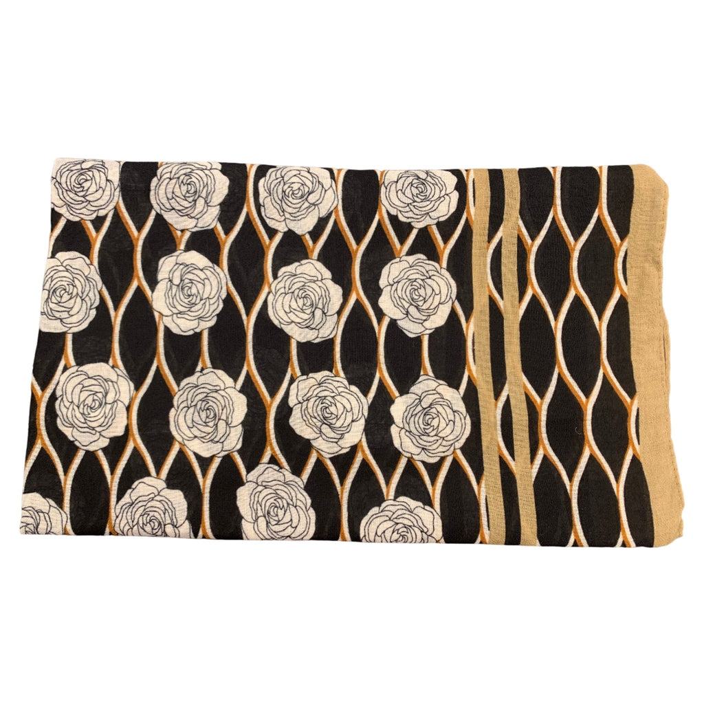 Shawl w flowers camel/black - Evolve Fashion