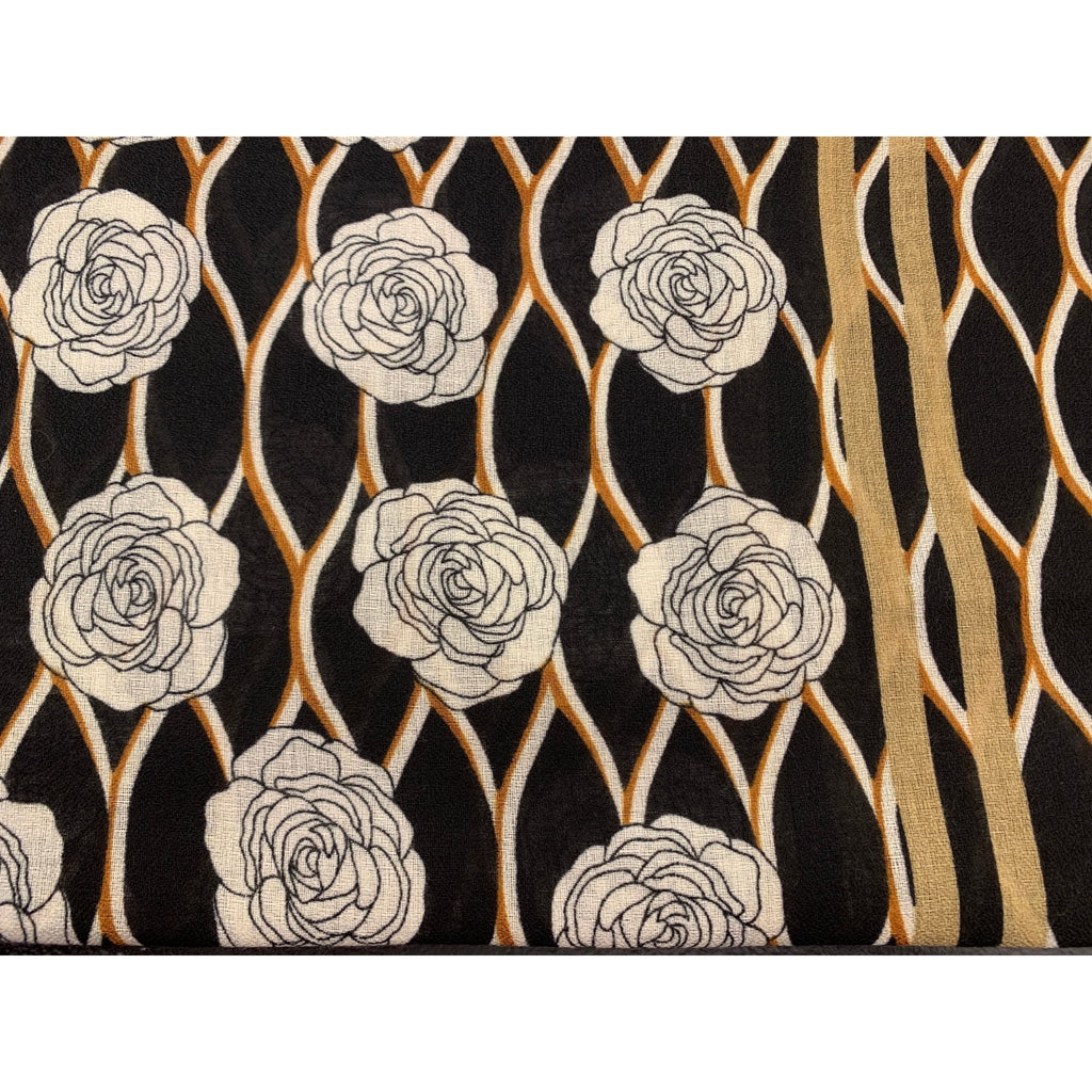 Shawl w flowers camel/black - Evolve Fashion