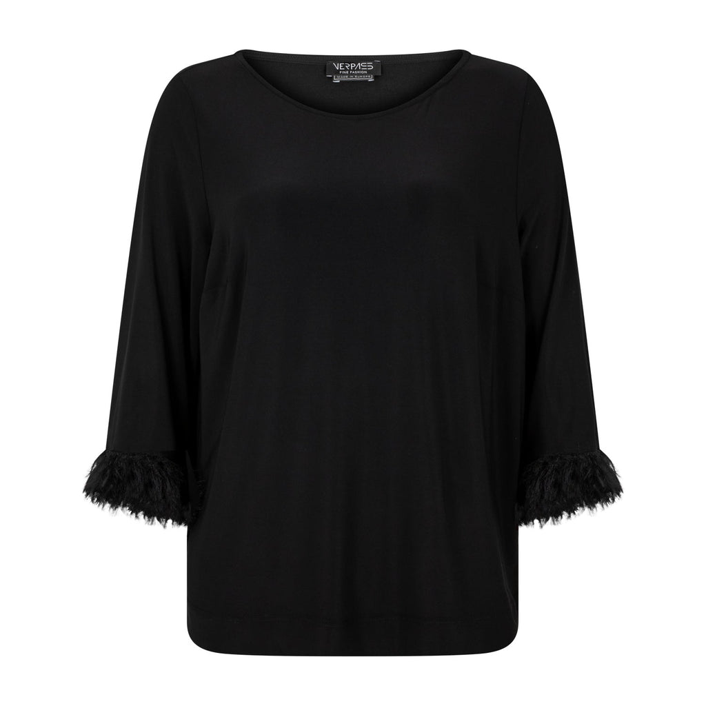 Shirt 3/4 sl feathers black - Evolve Fashion