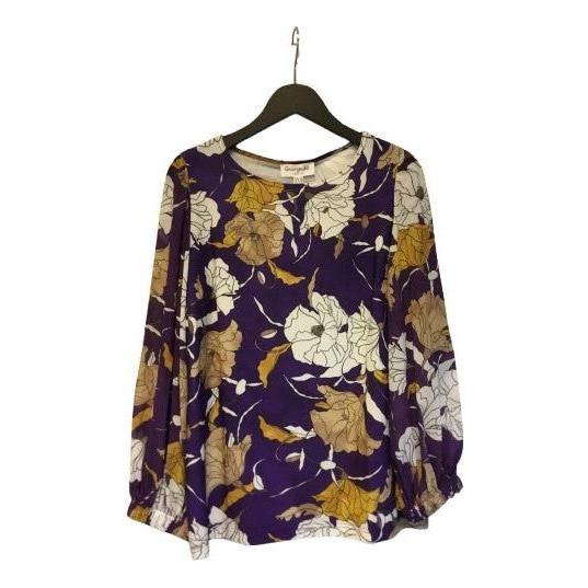 Shirt balloon sleeves print purple - Evolve Fashion