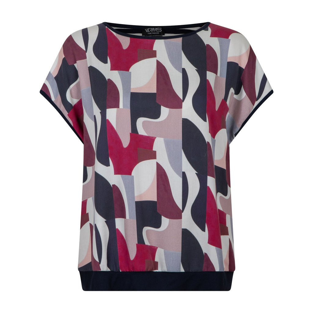 Shirt cap sl lyocell print navy - Evolve Fashion