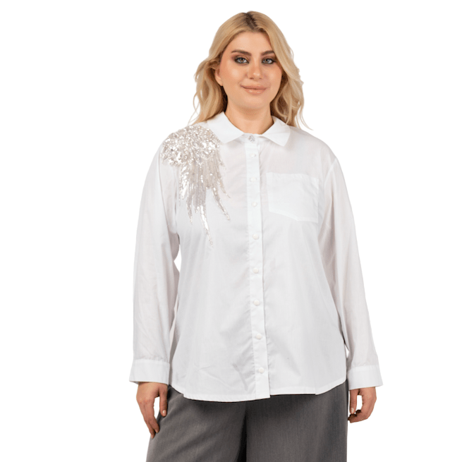 Shirt cotton white sequins - Evolve Fashion