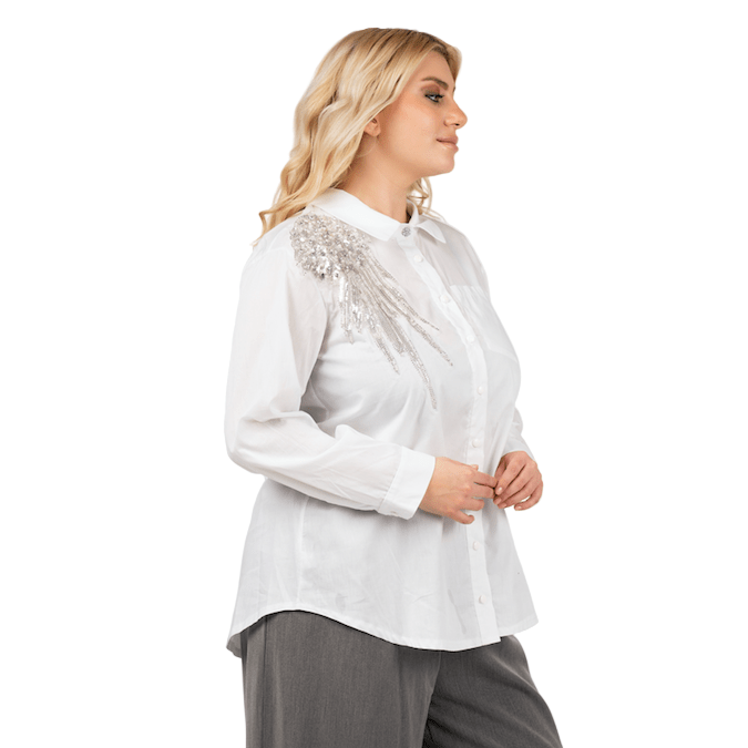 Shirt cotton white sequins - Evolve Fashion