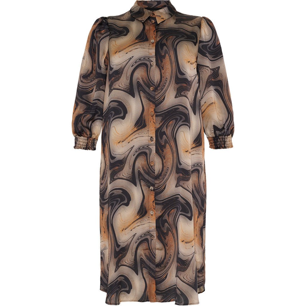 Shirt Dress w puff sleeves swirl - Evolve Fashion