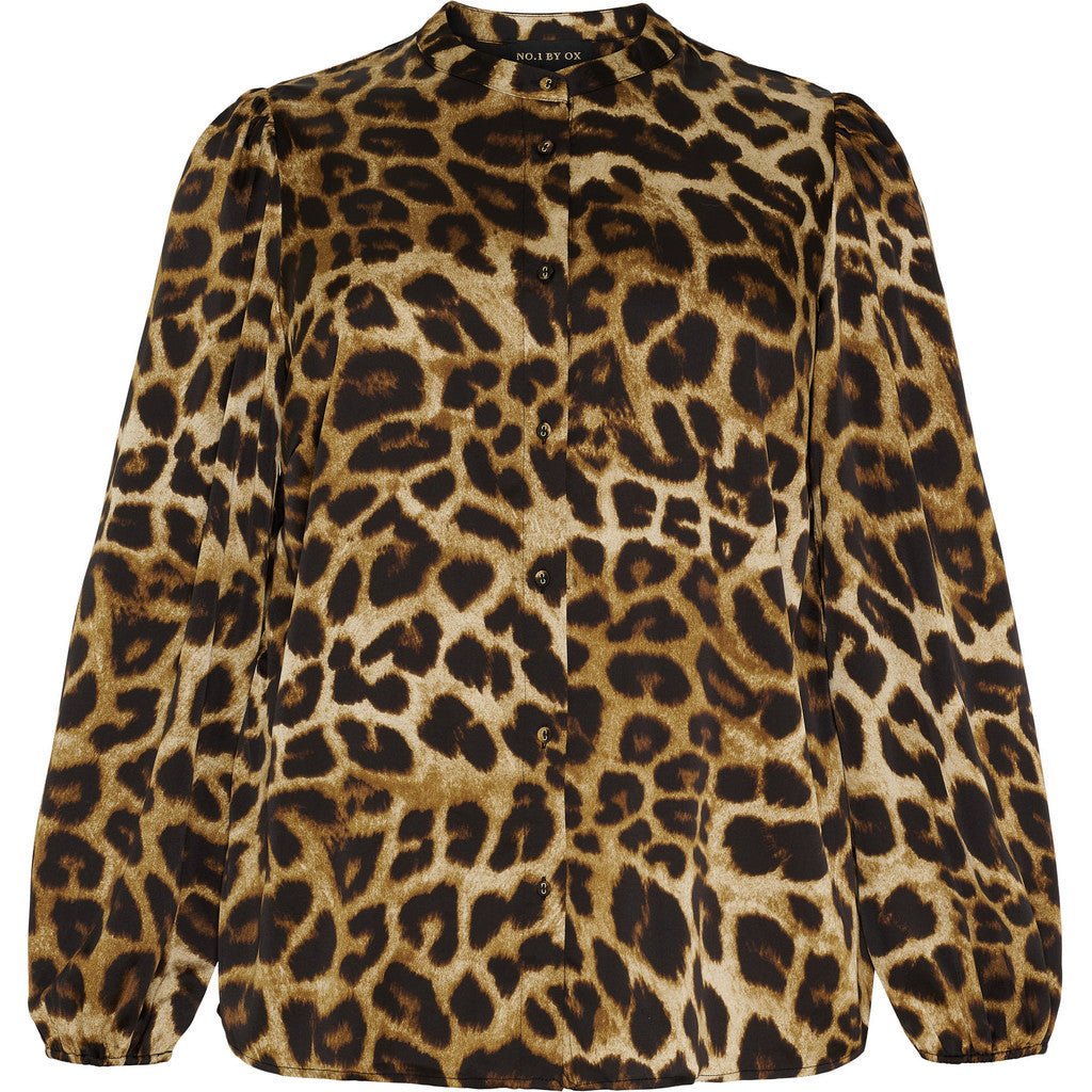 Shirt LS puff sleeves brown Leo - Evolve Fashion