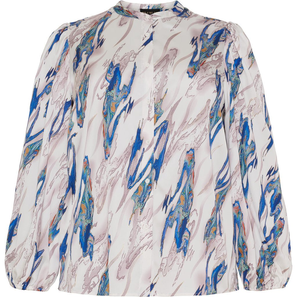 Shirt LS puff sleeves White blue waves - Evolve Fashion
