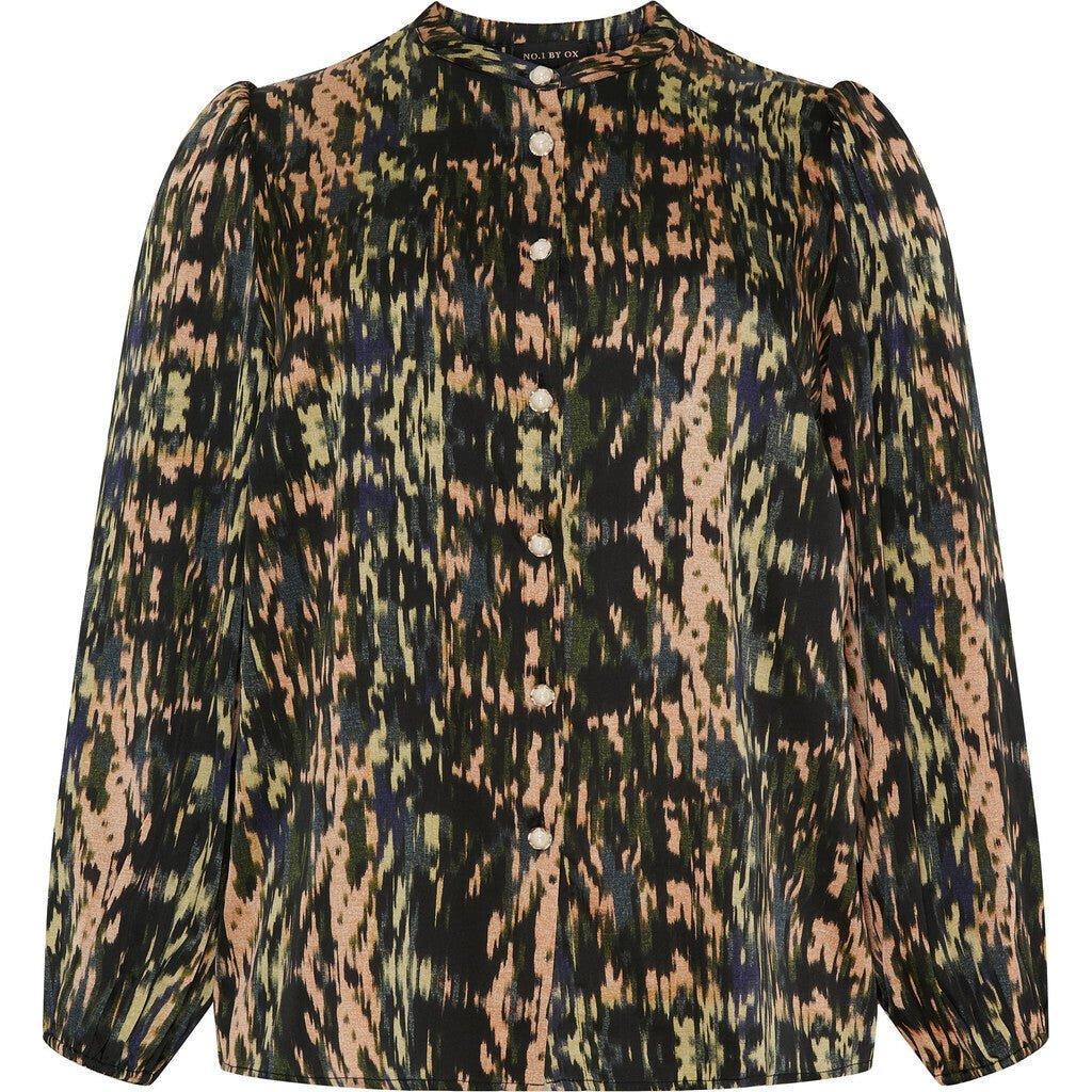 Shirt LS w puff sleeves print - Evolve Fashion