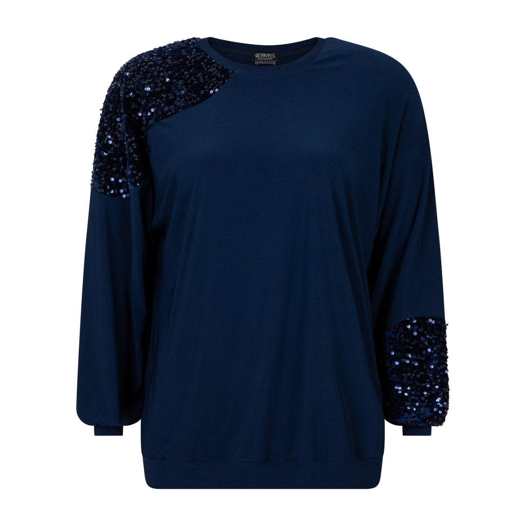 Shirt pailletten navy - Evolve Fashion