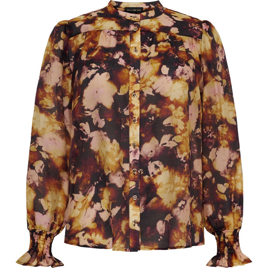 Shirt w china collar and LS smock cuffs flair - Evolve Fashion