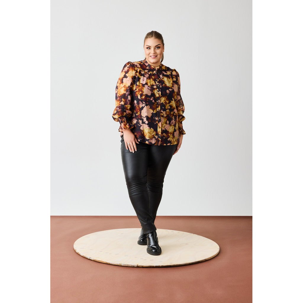 Shirt w china collar and LS smock cuffs flair - Evolve Fashion
