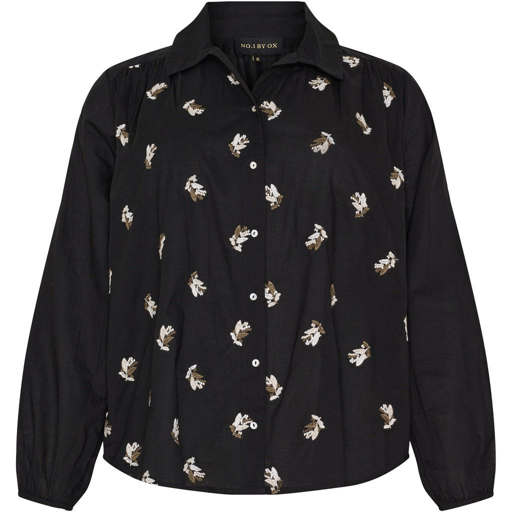 Shirt w embroidery LS black - Evolve Fashion