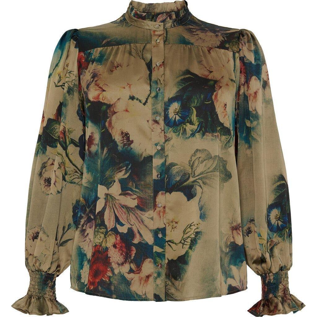 Shirt w flair neckline and LS smock cuffs flair - Evolve Fashion