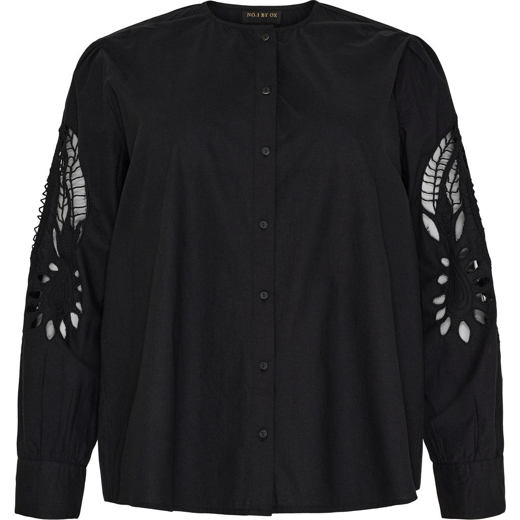 Shirt w lace embroidery black - Evolve Fashion
