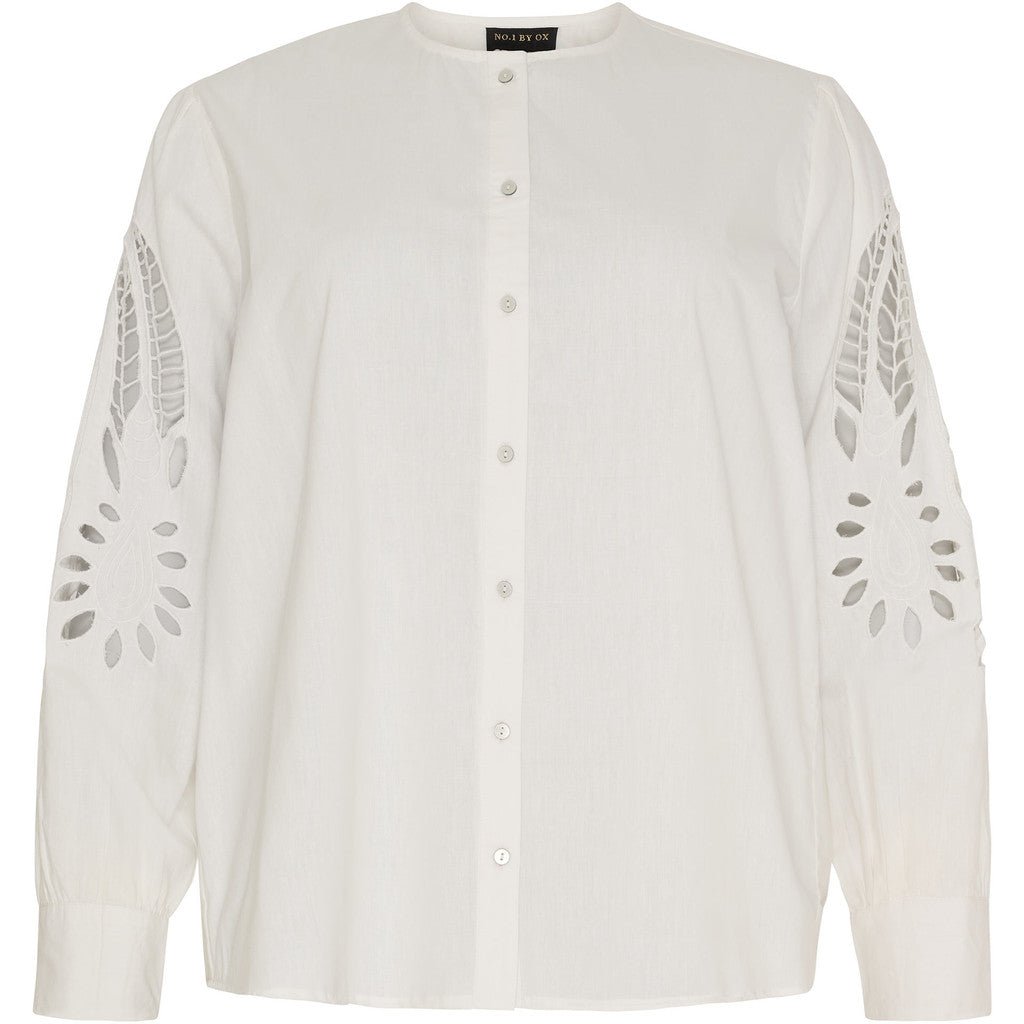 Shirt w lace embroidery cream white - Evolve Fashion