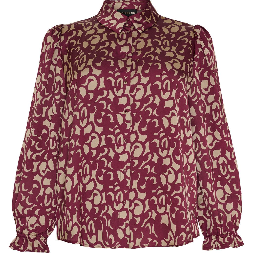 Shirt w LS puff and flair cuffs sand graphic - Evolve Fashion