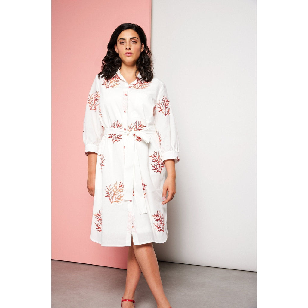 Shirtdress cotton coral print - Evolve Fashion