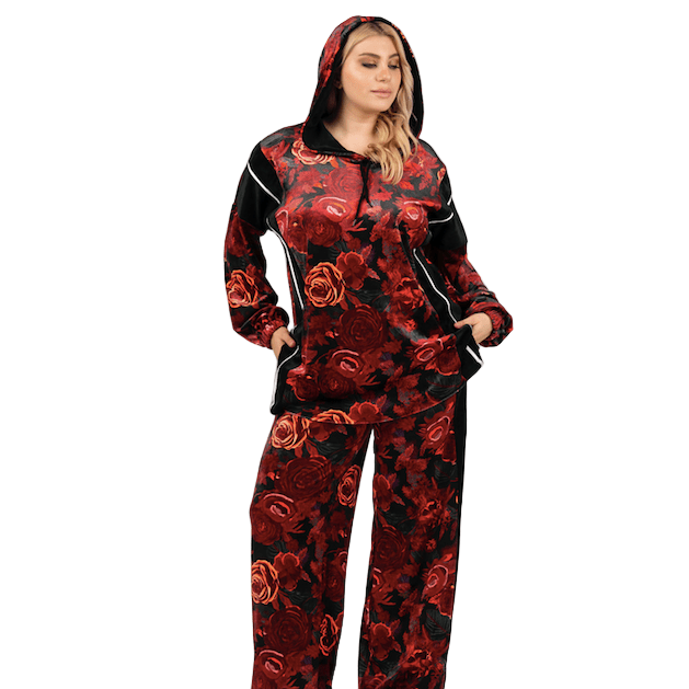 Sweater hood velvet Roses - Evolve Fashion